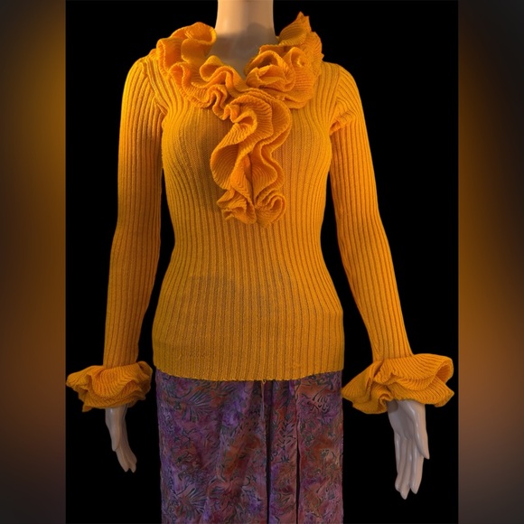 Little Lisa Ltd Sweaters - Vintage Late 60s Little Lisa Ruffle Sweater V Neck Size S